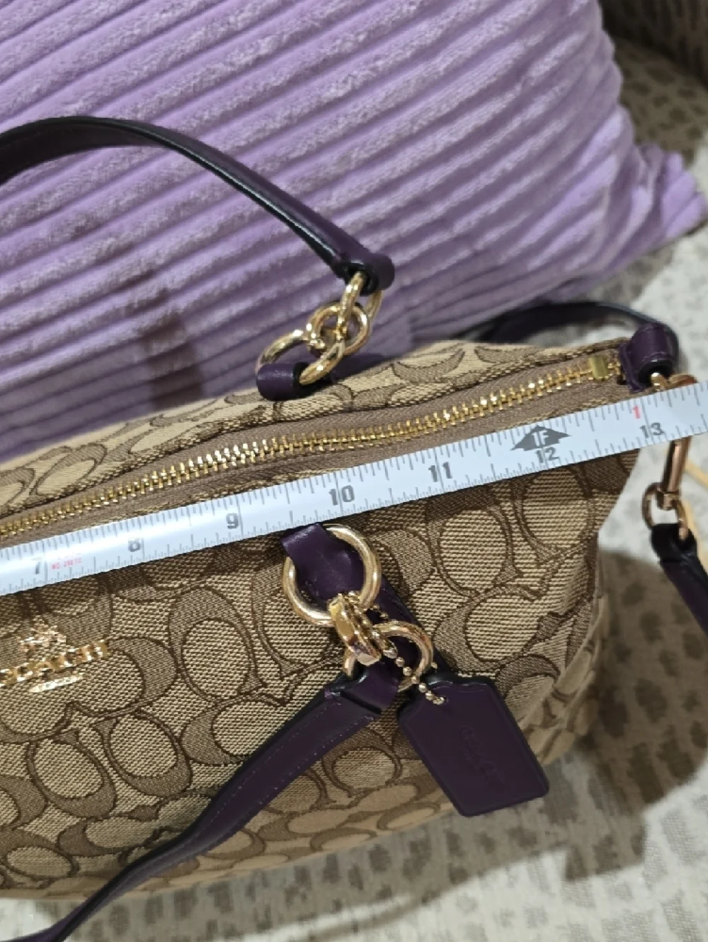 Coach Kelsey Brown Signature Satchel with Purple Leather Accents - Picture 12 of 15